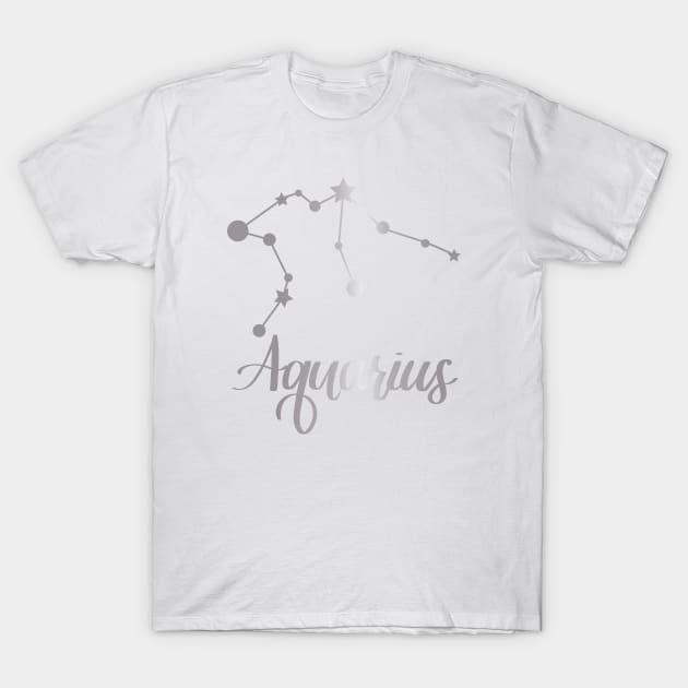 Aquarius Zodiac Constellation in Silver T-Shirt by Kelly Gigi